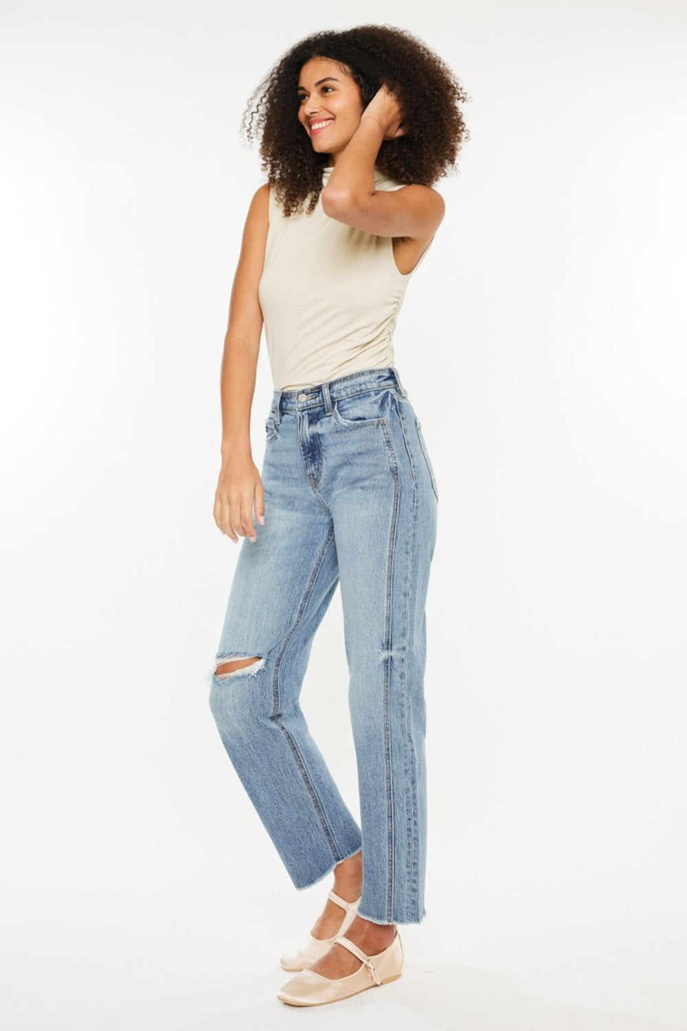 Kancan Ultra High Rise Distressed Straight Jeans | Gulf Resellers