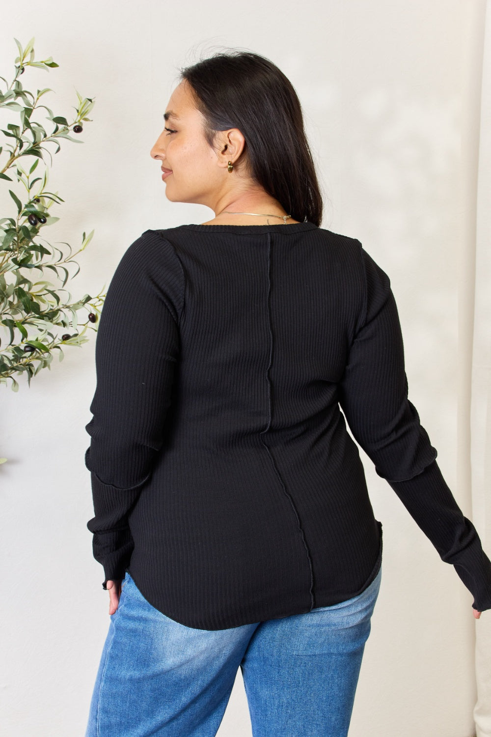 Culture Code Full Size Ribbed Round Neck Long Sleeve Top | Gulf Resellers