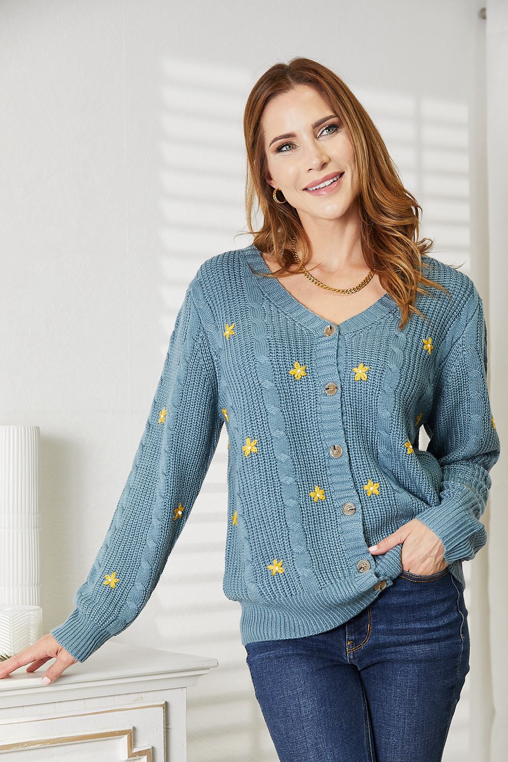 HEYSON Full Size Floral Embroidered Cable Cardigan 11481 | Gulf Resellers 