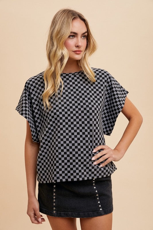 Annie Wear Checkered Round Neck Short Sleeve T-Shirt 21805 | Gulf Resellers 