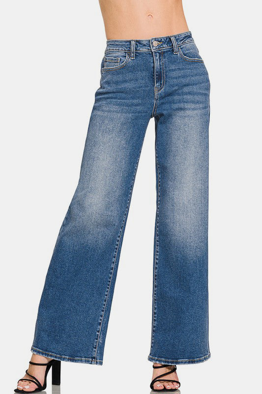 Zenana High Rise Wide Leg Jeans with Pockets 19614 | Gulf Resellers 