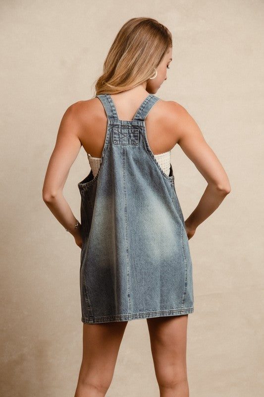 BiBi Washed Adjustable Strap Denim Overall Dress 20669 | Gulf Resellers 