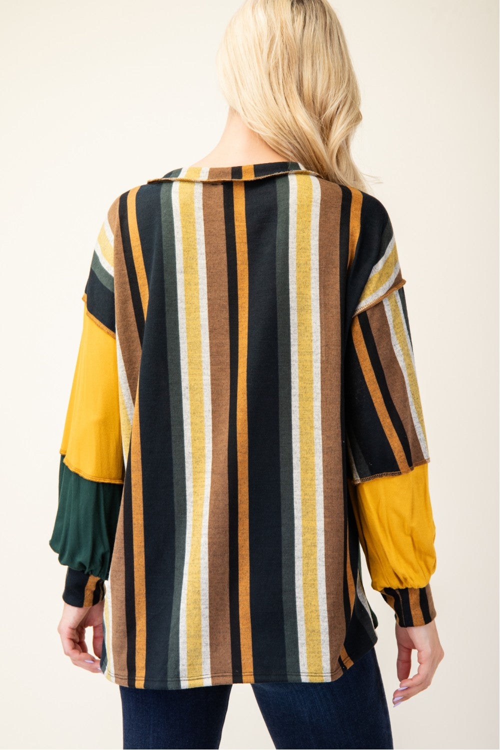 Celeste Full Size Striped Color Block Exposed Seam T-Shirt 20286 | Gulf Resellers 