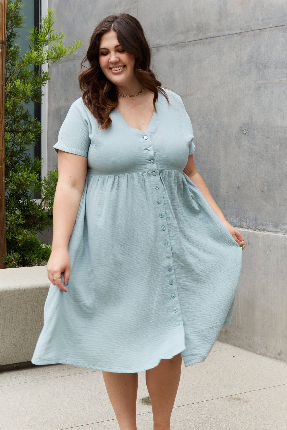 Sweet Lovely By Jen Full Size Button Down Midi Dress