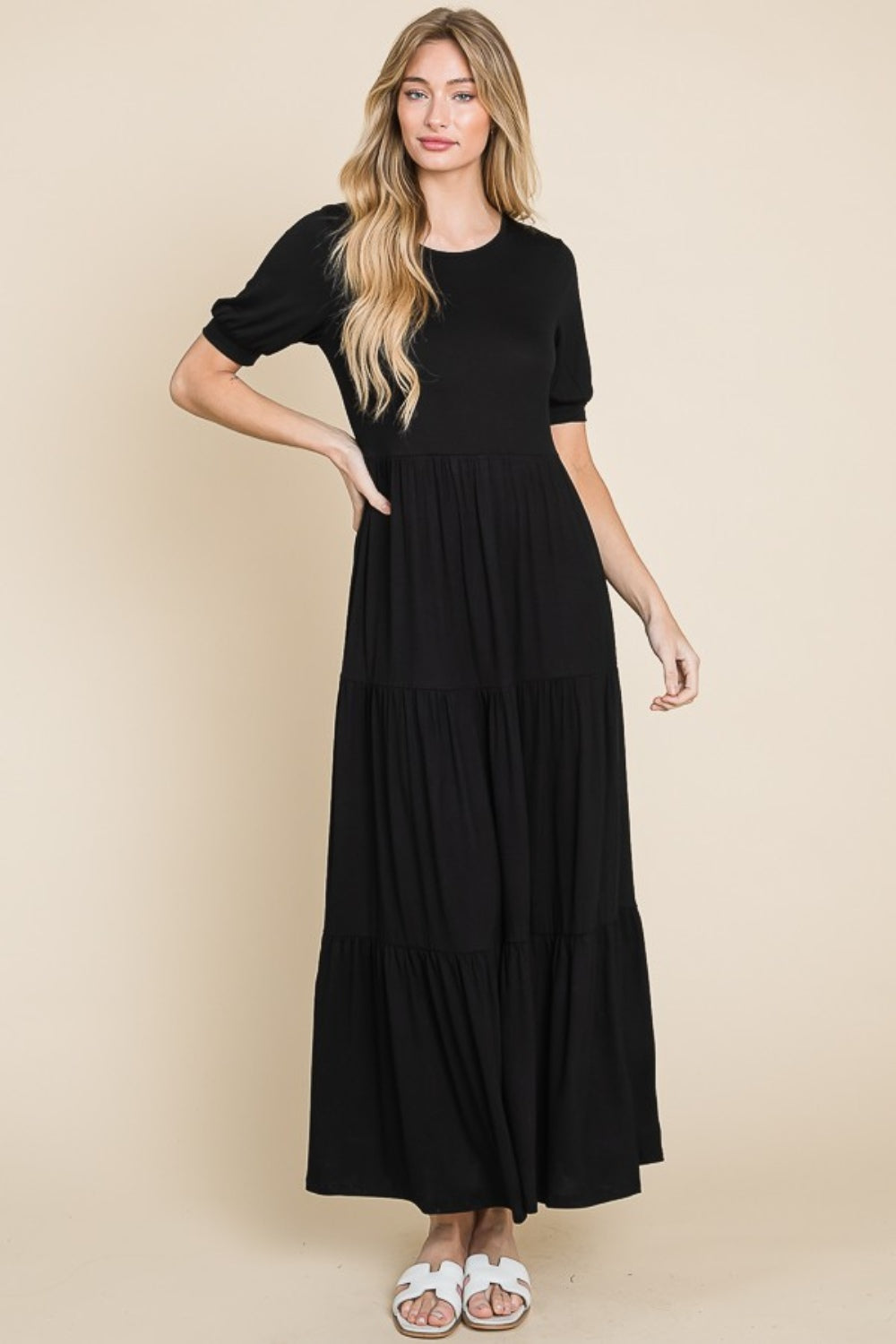 BOMBOM Short Sleeve Tiered Maxi Dress 9386 | Gulf Resellers 