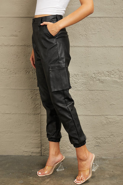 Kancan High Rise Faux Leather Joggers