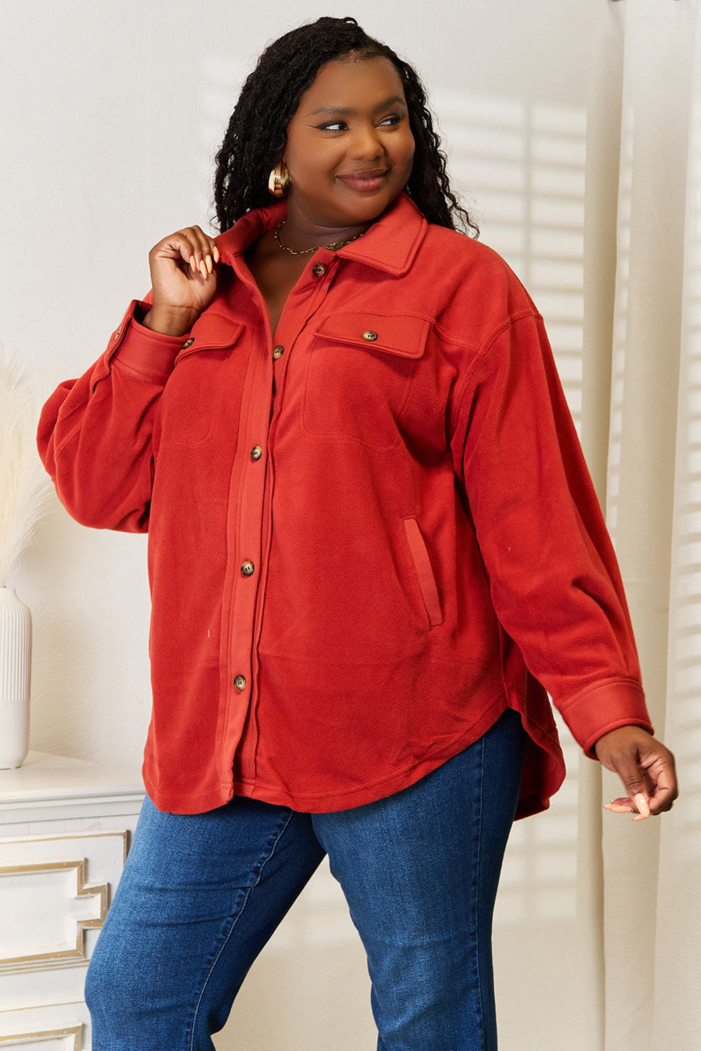 Heimish Cozy Girl Full Size Button Down Shacket 12767 | Gulf Resellers 