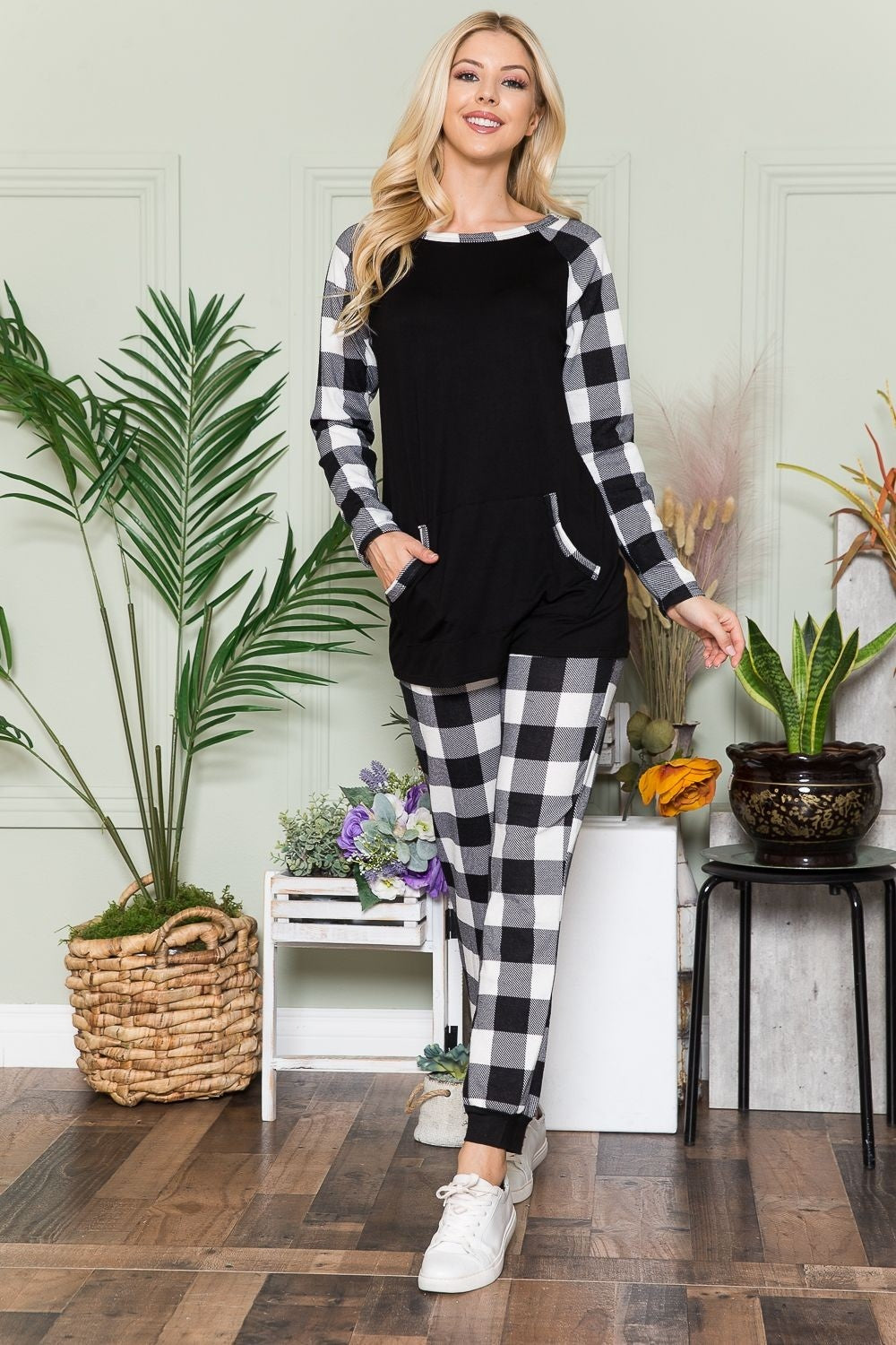 Celeste Plaid Long Sleeve T-Shirt with Pockets 20294 | Gulf Resellers 