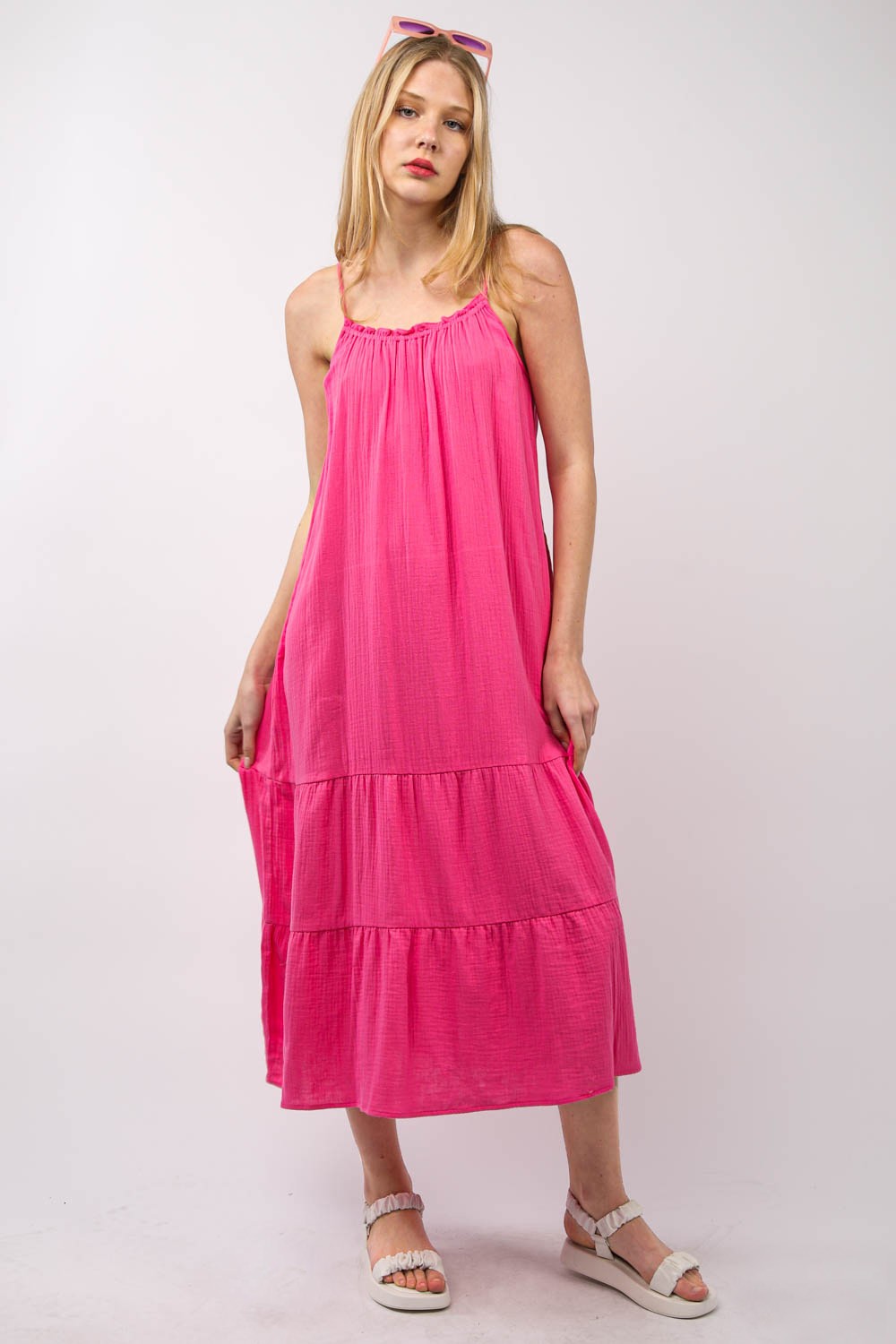 VERY J Ruffled A-Line Midi Cami Dress 7763 | Gulf Resellers 