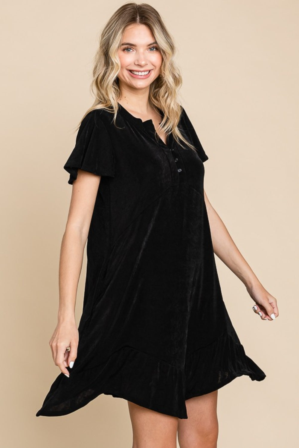 Culture Code Full Size Short Sleeve Ruffled Asymmetric Hem Dress 9351 | Gulf Resellers 