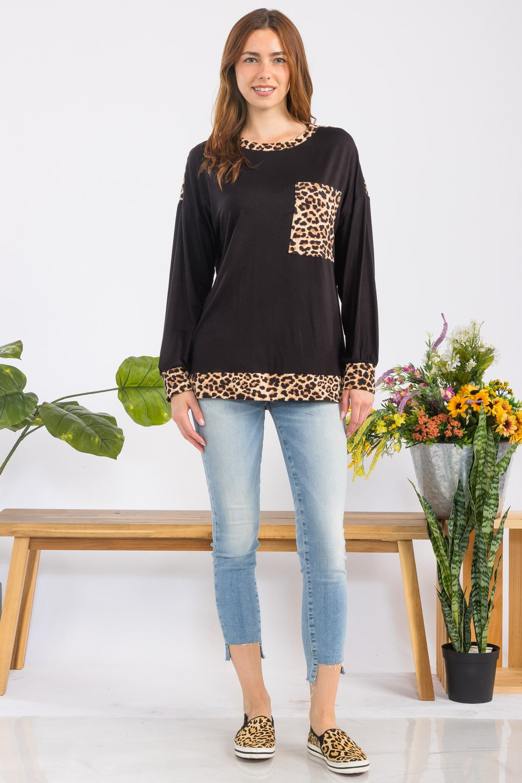 Celeste Full Size Leopard Round Neck Dropped Shoulder T-Shirt 20358 | Gulf Resellers 