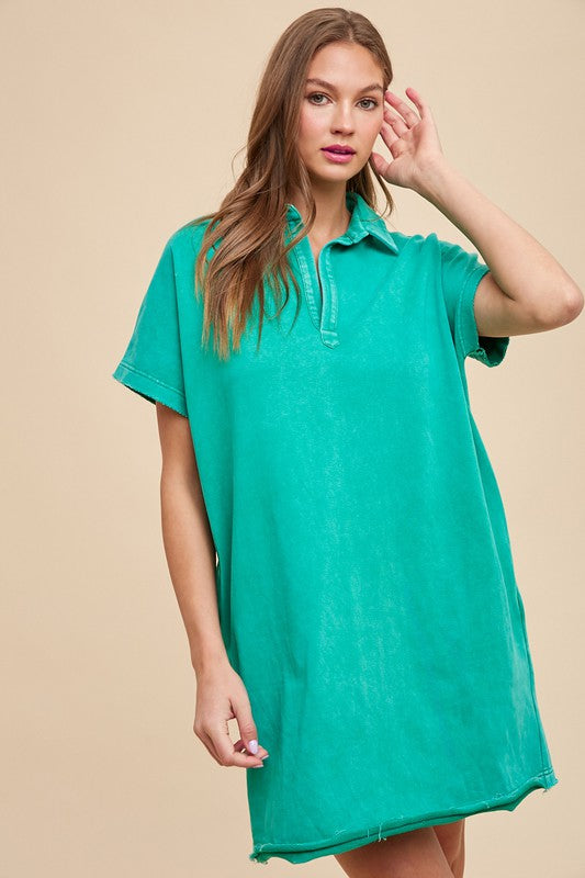 Annie Wear Mineral Washed Johnny Collar Short Sleeve Dress 21441 | Gulf Resellers 