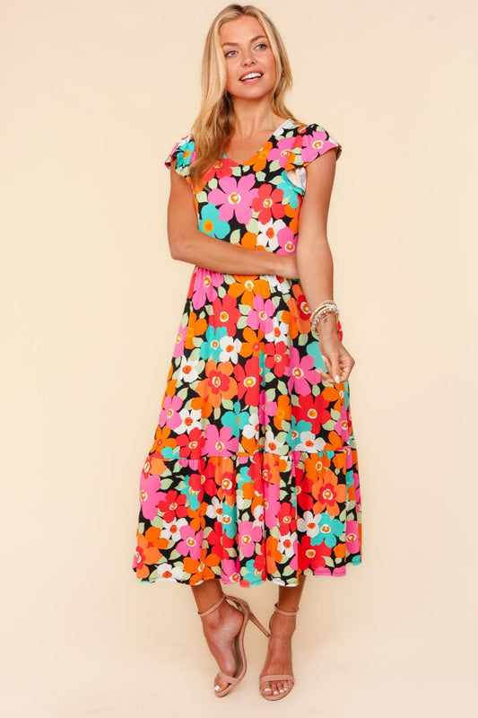 Haptics Floral Midi Dress with Side Pockets | Gulf Resellers