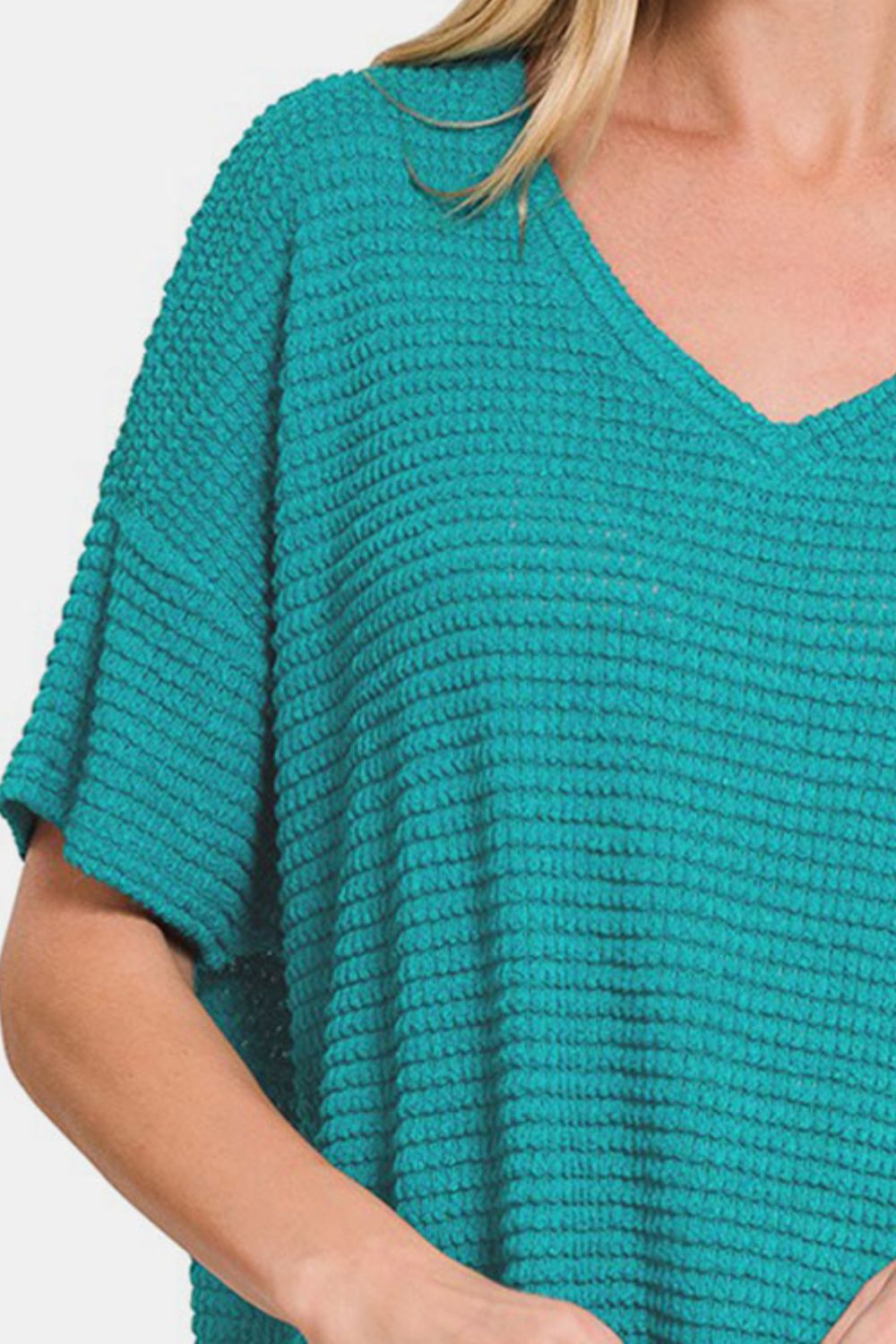 Zenana Drop Shoulder Short Sleeve Jacquard Knit Top 8851 | Gulf Resellers 