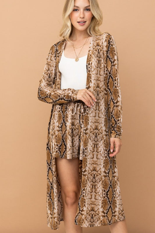 And The Why Snake Print Kimono Open Front Longline Cardigan | Gulf Resellers