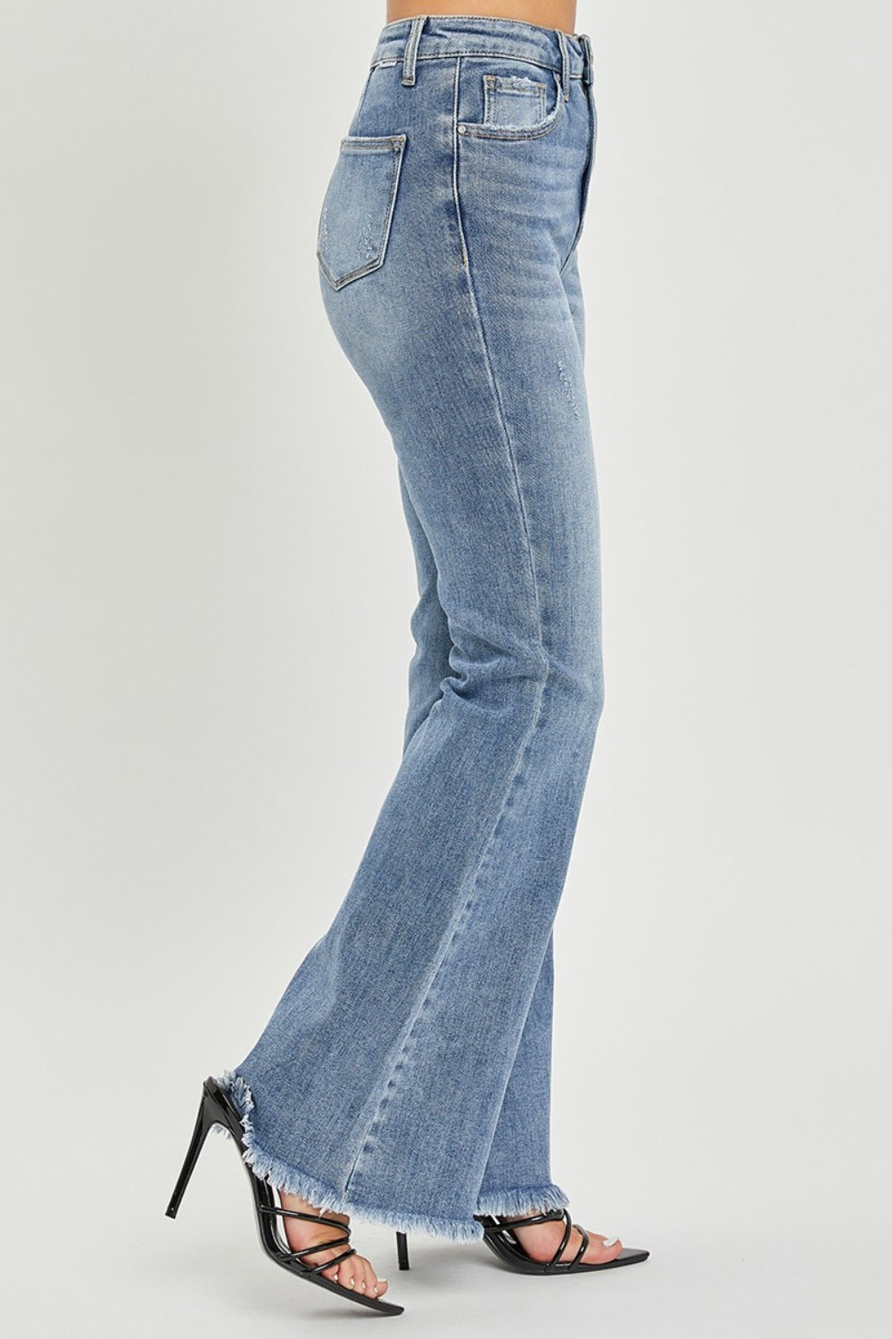 RISEN Full Size High Waist Raw Hem Flare Jeans 10869 | Gulf Resellers 