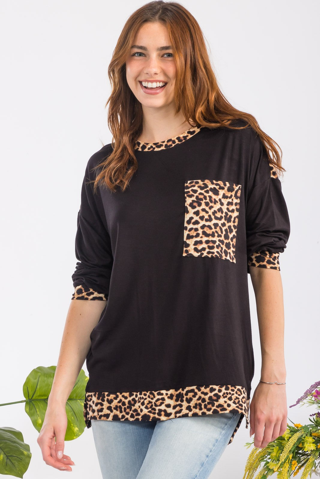 Celeste Full Size Leopard Round Neck Dropped Shoulder T-Shirt 20350 | Gulf Resellers 