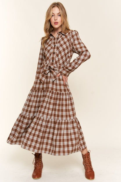 And the Why Plaid Tiered Midi Shirt Dress