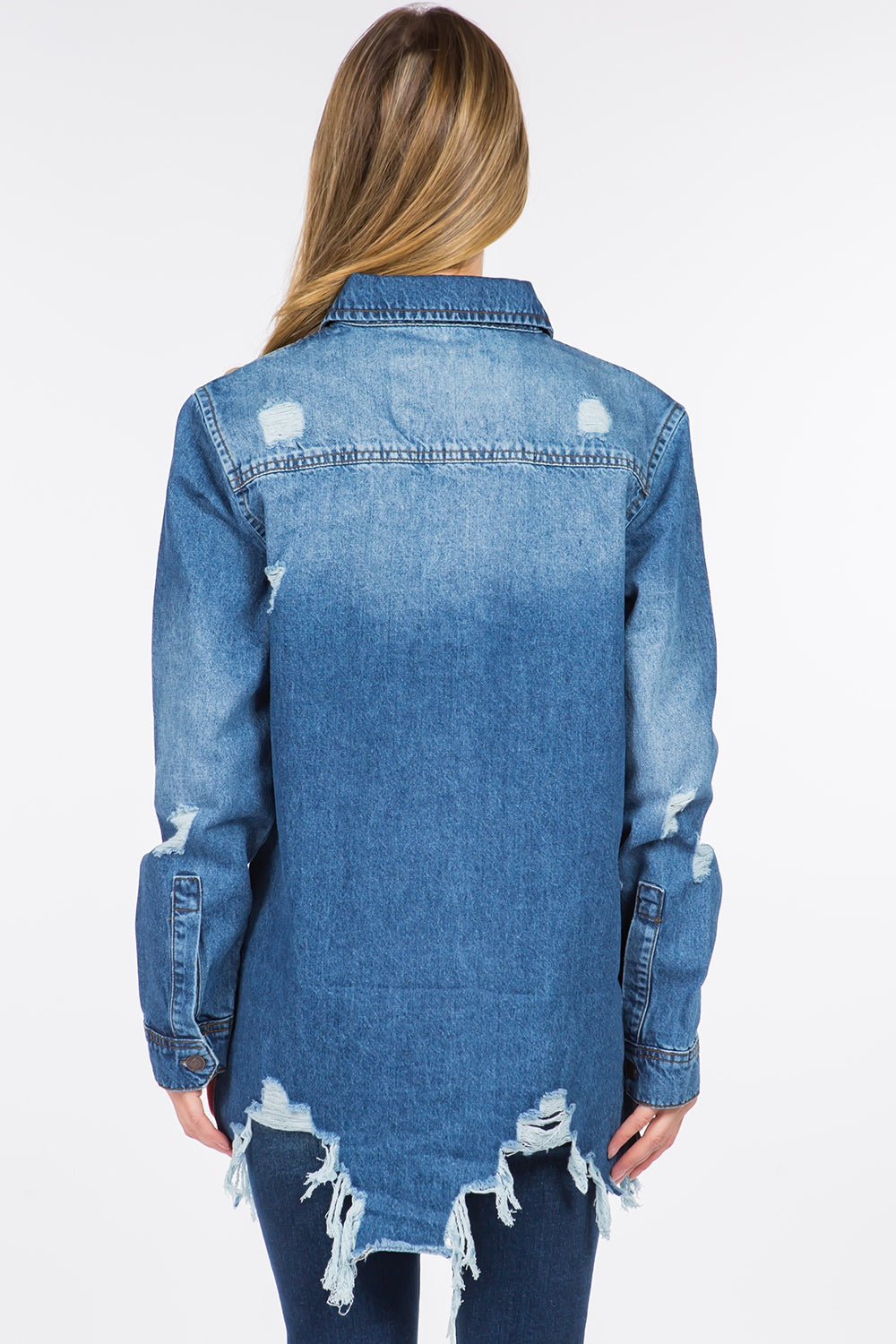 American Bazi Distressed Frayed Hem Denim Jacket 12826 | Gulf Resellers 