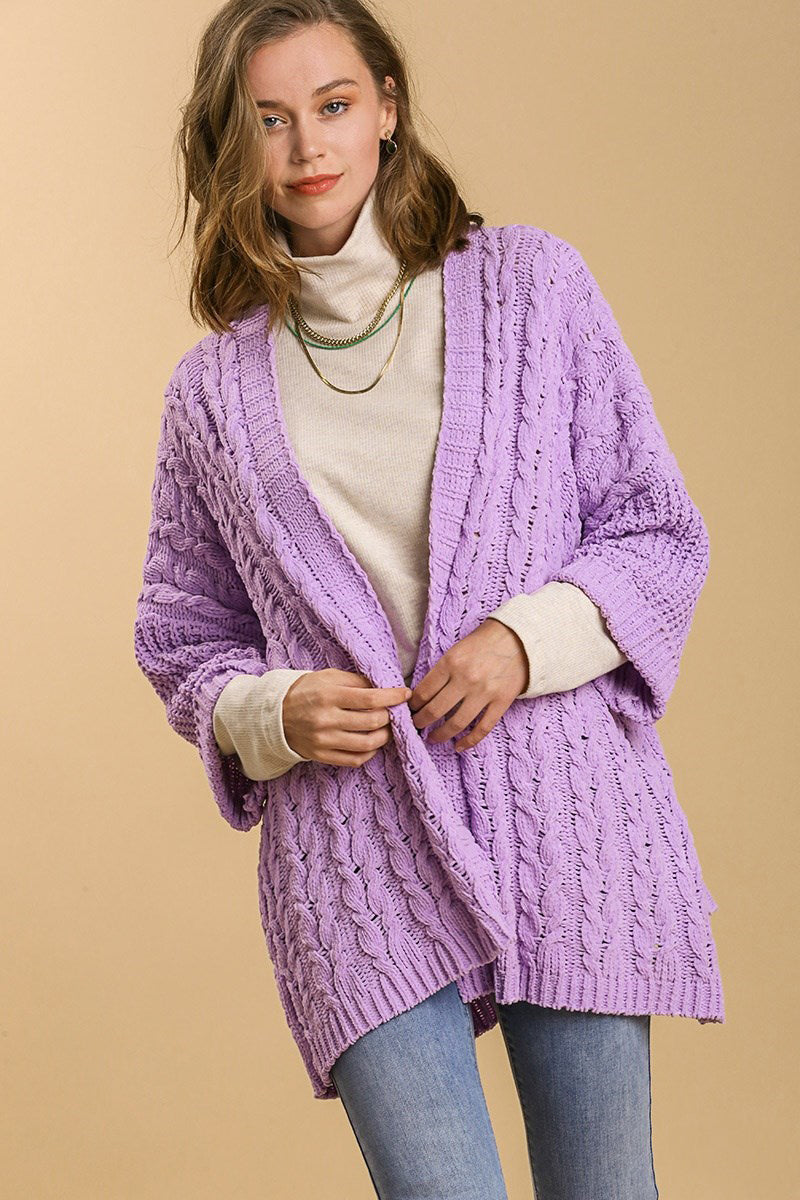 Umgee Full Size Cable Knit Open Front Long Sleeve Cardigan 18669 | Gulf Resellers 