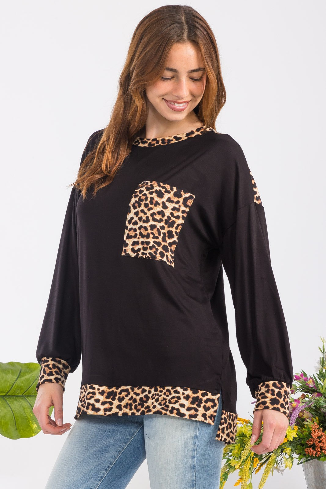 Celeste Full Size Leopard Round Neck Dropped Shoulder T-Shirt 20353 | Gulf Resellers 