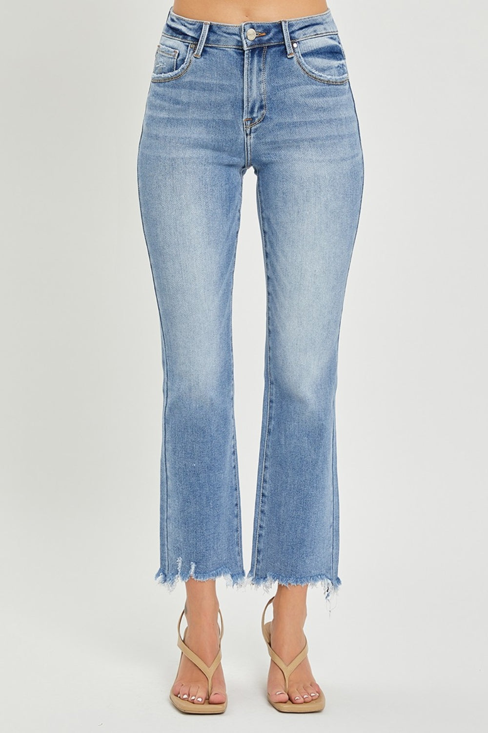 RISEN Full Size Frayed Hem Cropped Straight Jeans 10629 | Gulf Resellers 