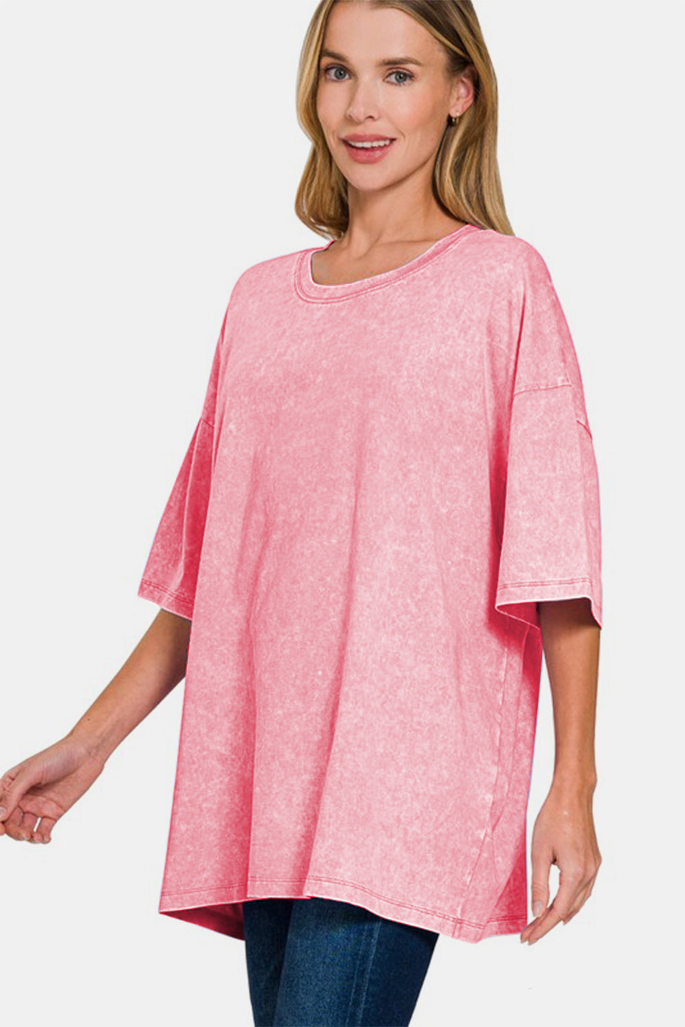 Zenana Full Size Washed Round Neck Drop Shoulder Oversized T-Shirt 18406 | Gulf Resellers 