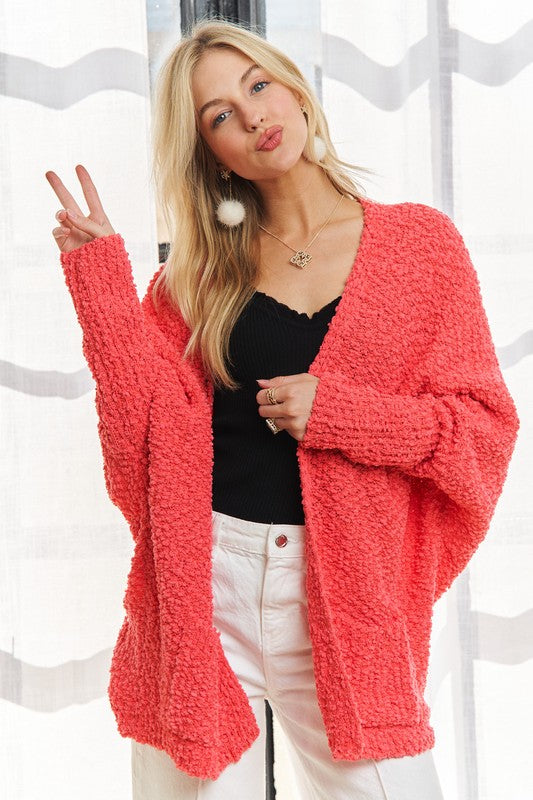 ADORA Popcorn Knit Open Front Long Sleeve Cardigan 20499 | Gulf Resellers 