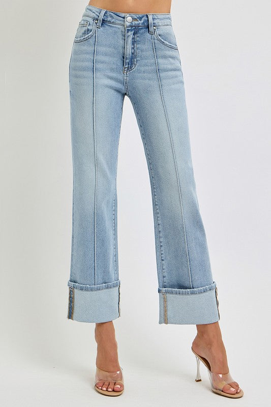 RISEN Plus Size Ankle Straight Leg Cuffed Jeans 19972 | Gulf Resellers 