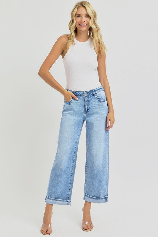 RISEN Full Size Ankle Wide Leg Cuffed Jeans Plus Size 18881 | Gulf Resellers 