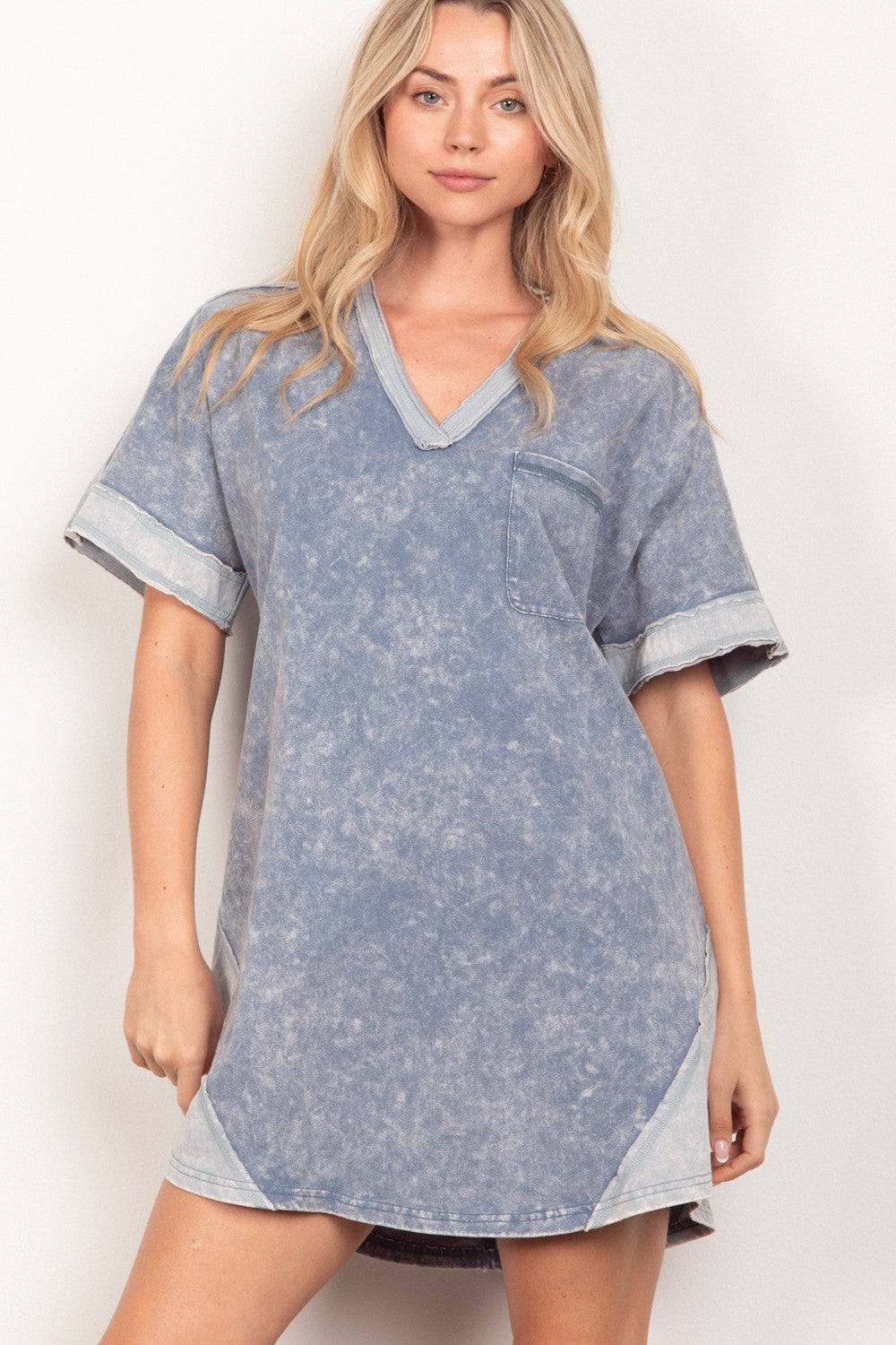 VERY J Short Sleeve V-Neck Tee Dress 5320 | Gulf Resellers 