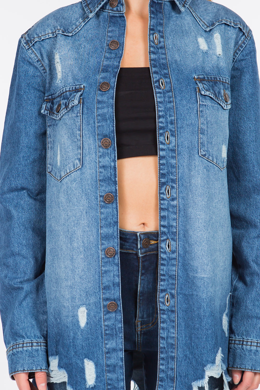 American Bazi Distressed Frayed Hem Denim Jacket 12830 | Gulf Resellers 