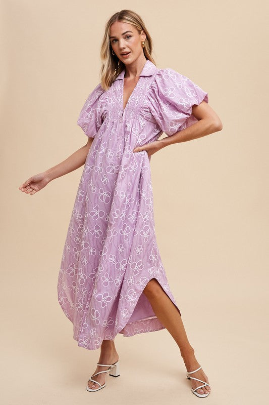 Annie Wear Floral Smock Detail Puff Sleeve Dress 21168 | Gulf Resellers 