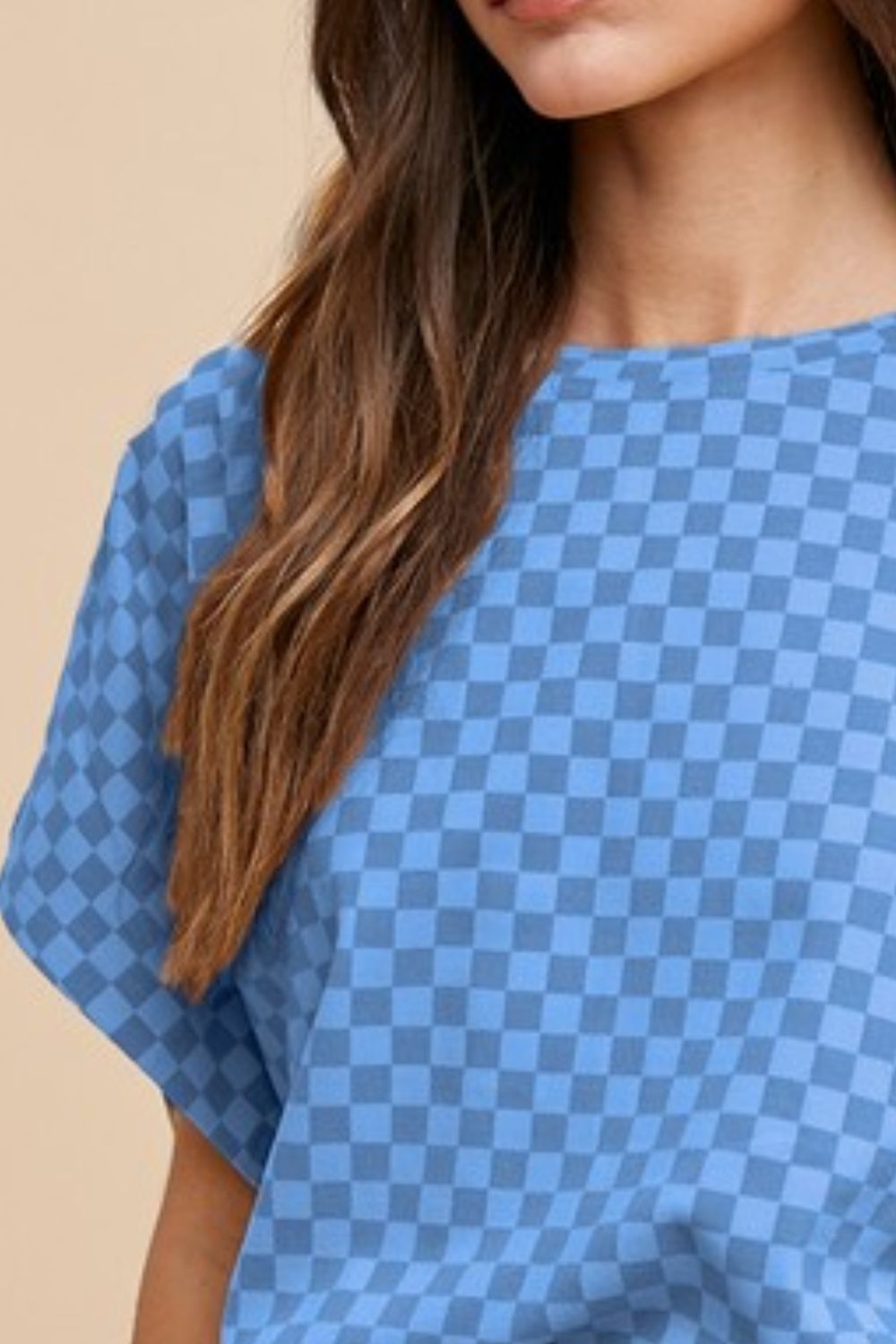 Annie Wear Checkered Round Neck Short Sleeve T-Shirt 20157 | Gulf Resellers 