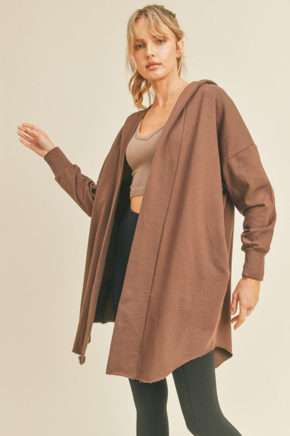 Kimberly C Open Front Longline Hooded Cardigan