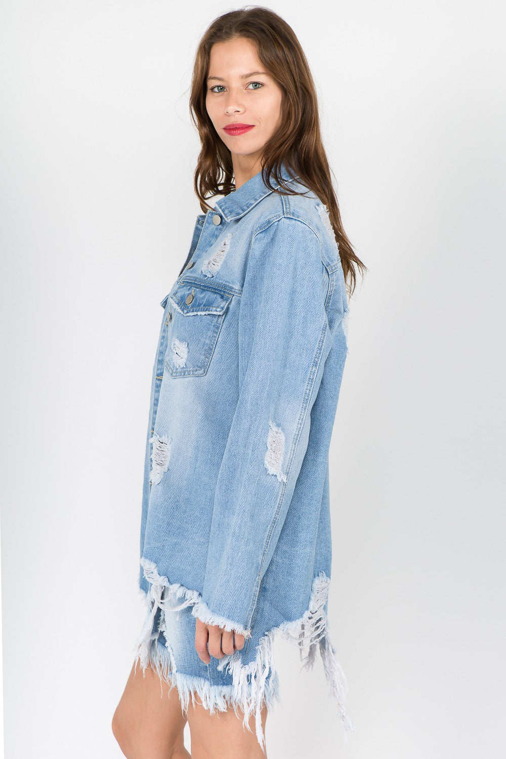 American Bazi Distressed Frayed Hem Denim Jacket 12984 | Gulf Resellers 