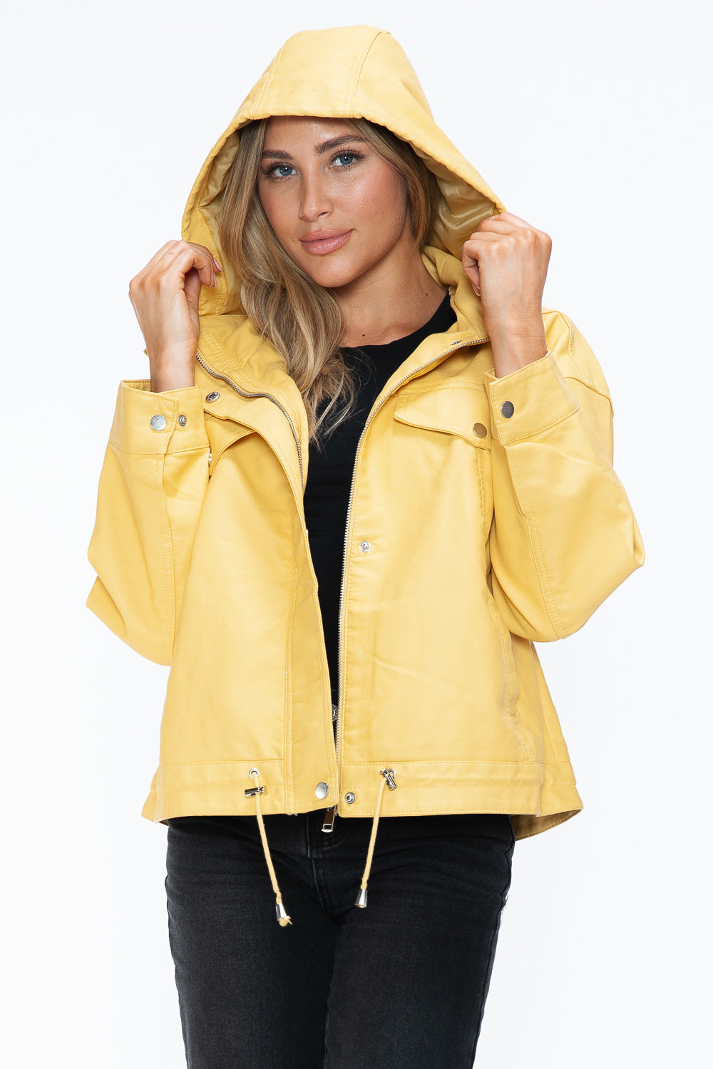 How Dare U Drawstring Hem PU Leather Zip Up Jacket 15671 | Gulf Resellers 