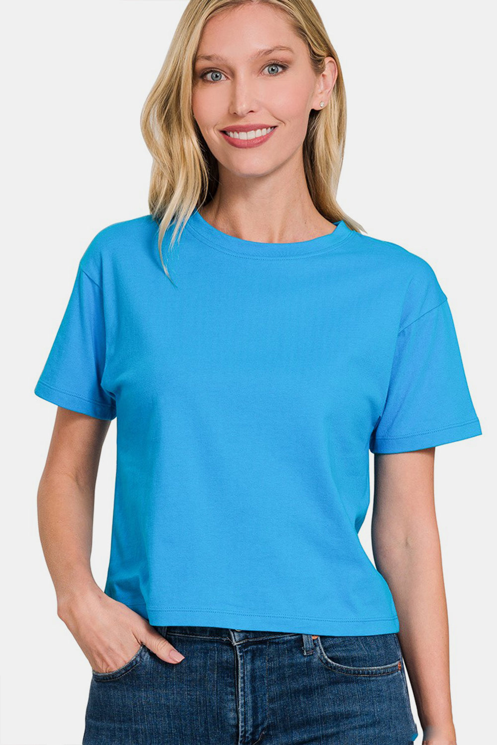 Zenana Round Neck Short Sleeve Cropped T-Shirt 20380 | Gulf Resellers 