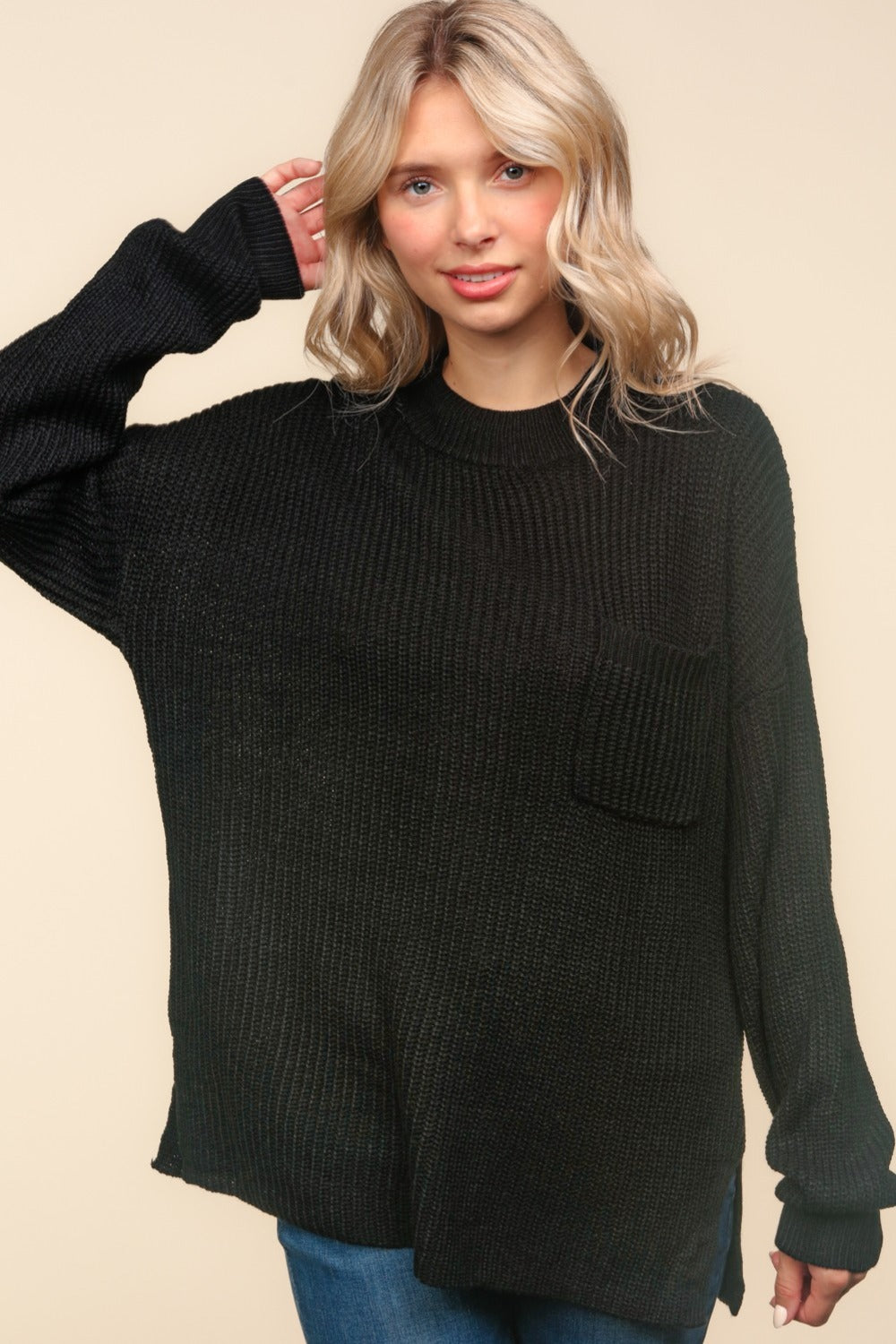 Haptics Mock Neck Side Slit Knit Top 9955 | Gulf Resellers 