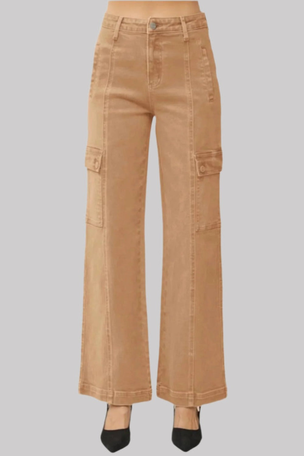 RISEN Full Size High Rise Wide Leg Cargo Jeans | Gulf Resellers