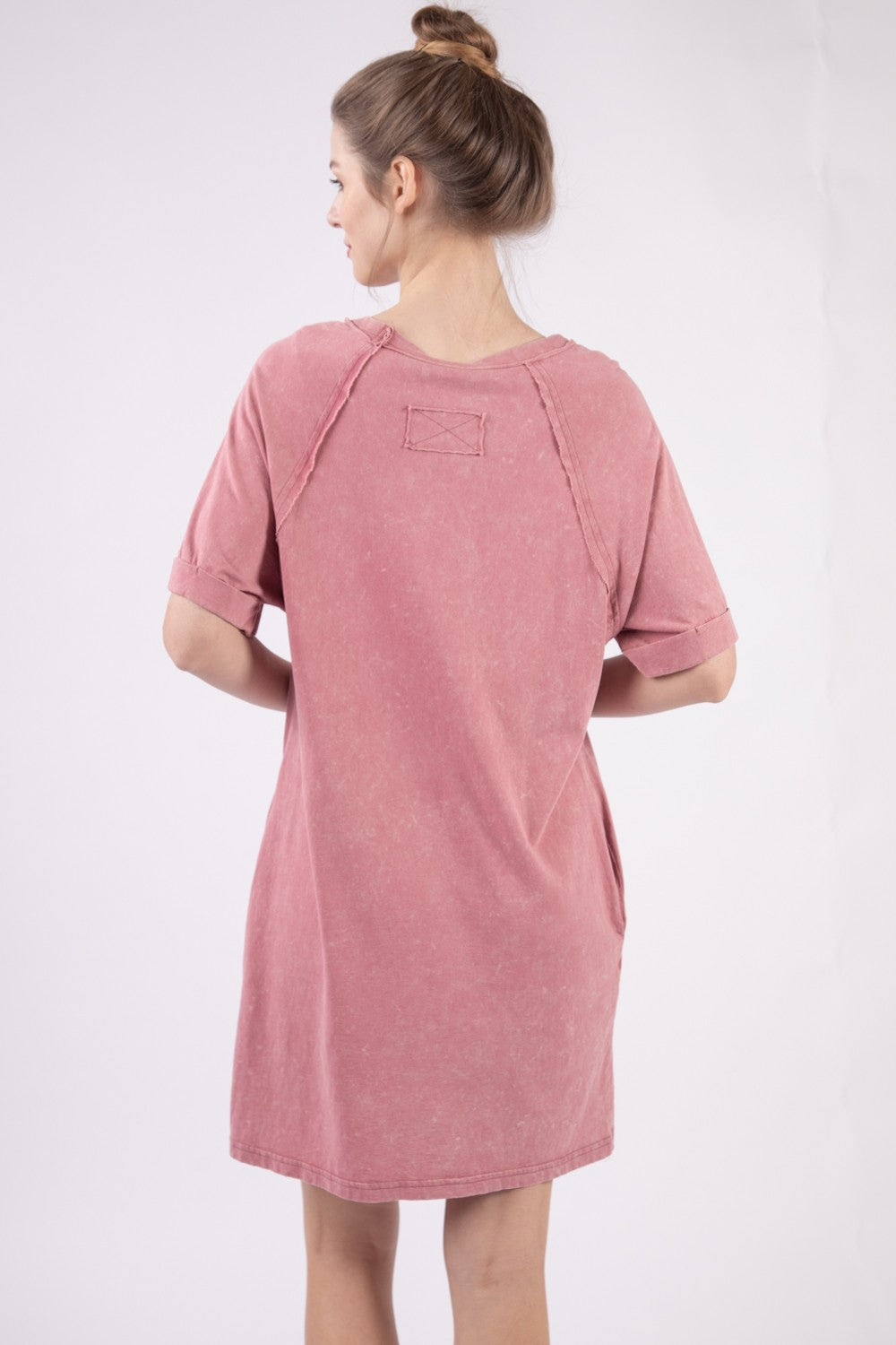 VERY J Washed Round Neck Mini Tee Dress 5249 | Gulf Resellers 