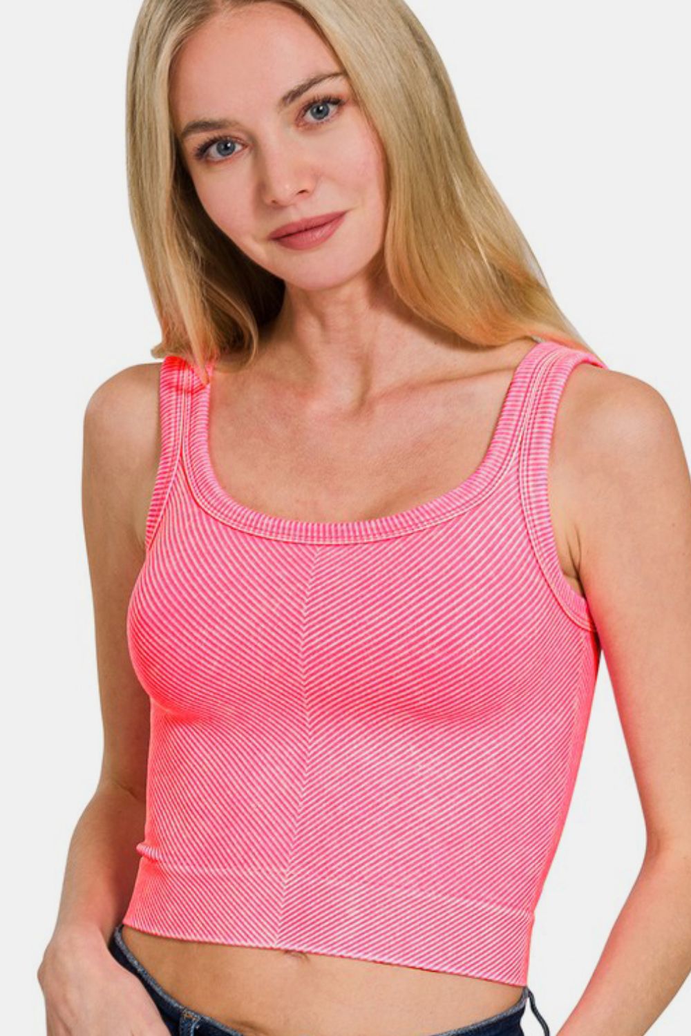 Zenana Washed Ribbed Scoop Neck Wide Strap Tank 18666 | Gulf Resellers 