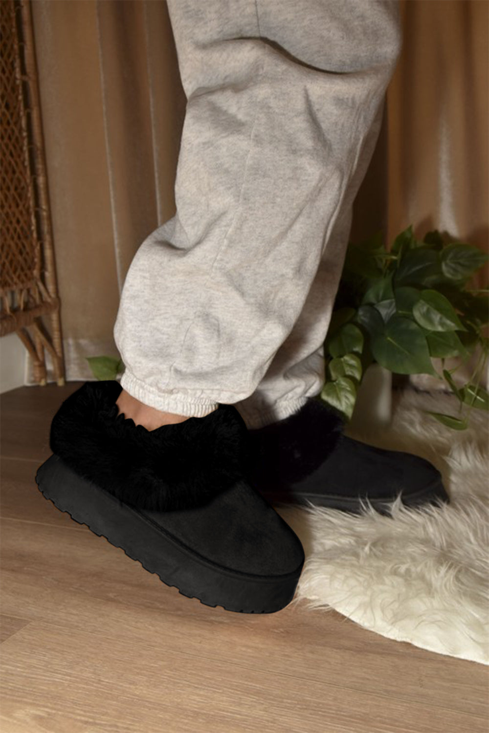 WILD DIVA Faux-Fur Platform Slip On Booties 20814 | Gulf Resellers 