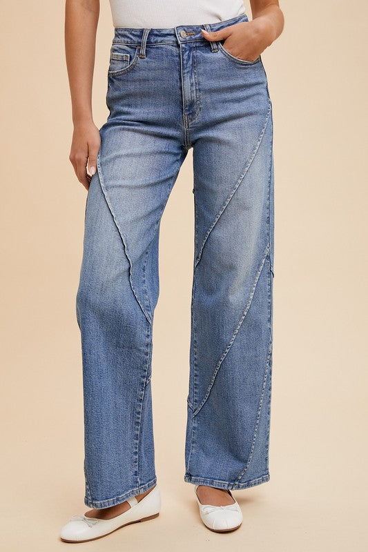 Annie Wear Decorative Seams Wide Leg Jeans 20383 | Gulf Resellers 